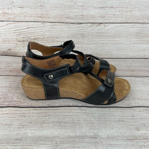 Taos Universe Womens EU 41 US 10-10.5 Sandals Black Leather Footbed - Picture 5 of 11